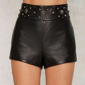 Nasty Gal Collection Black Leather Studded Shorts